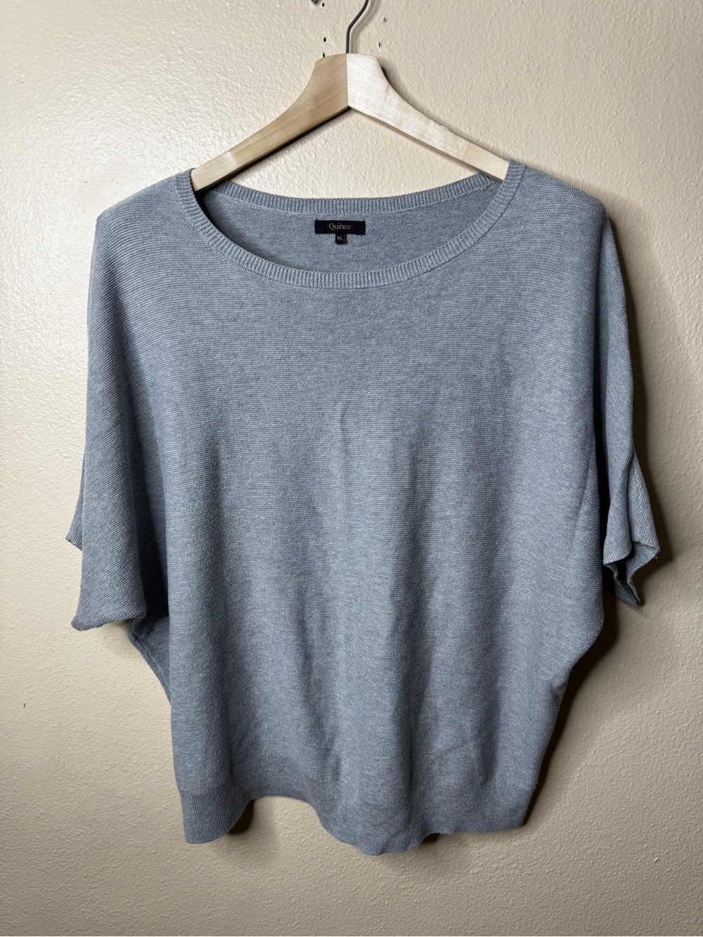 Quince Womens XL Gray Cashmere Blend Short Sleeve Dolman Scoop Neck Sweater